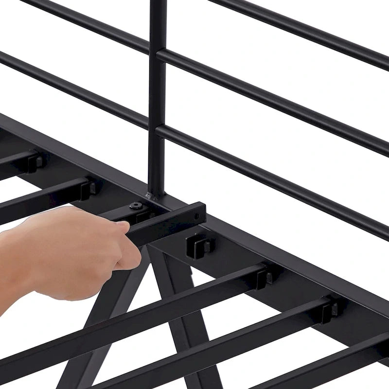 Metalen hoogslaperframe voor een eenpersoonsbed, extra stevig, met volledige valbeveiliging en verwijderbare trap voor kinderen en volwassenen