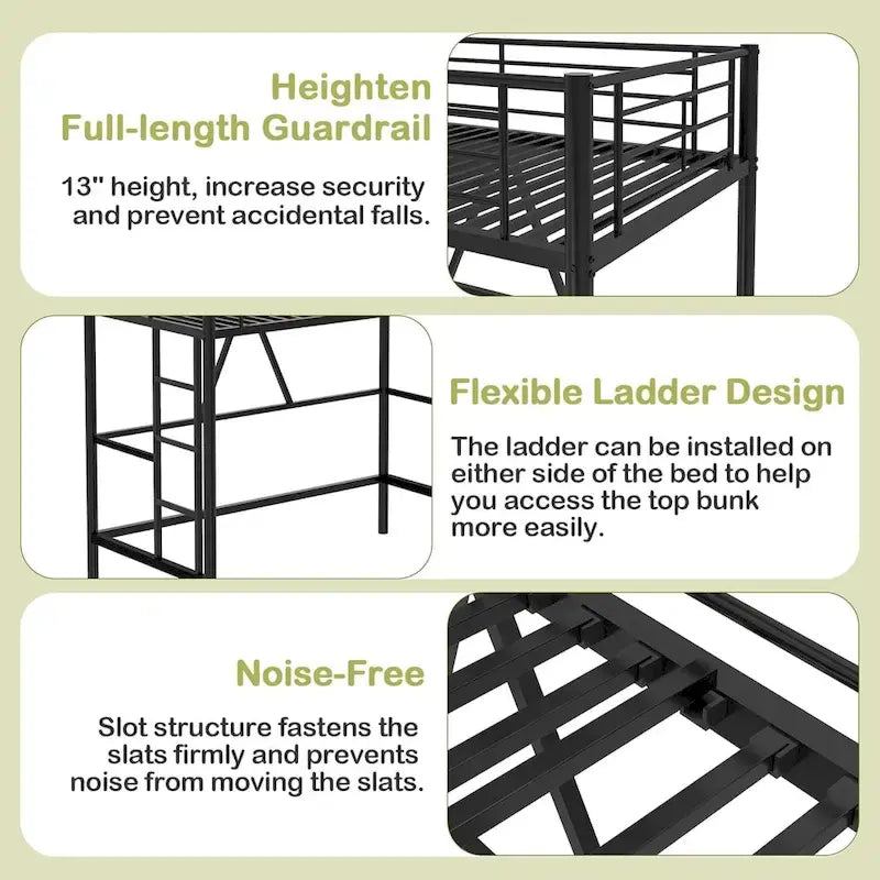 Twin Size Loft Bed Frame, Heavy Duty Metal Bed Frame with Full-Length Guardrail & Removable Stairs for Juniors&Adults