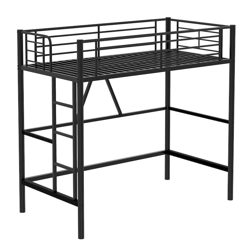 Metalen hoogslaperframe voor een eenpersoonsbed, extra stevig, met volledige valbeveiliging en verwijderbare trap voor kinderen en volwassenen