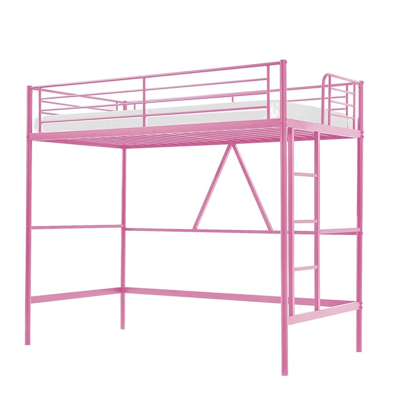 Metalen hoogslaperframe voor een eenpersoonsbed, extra stevig, met volledige valbeveiliging en verwijderbare trap voor kinderen en volwassenen
