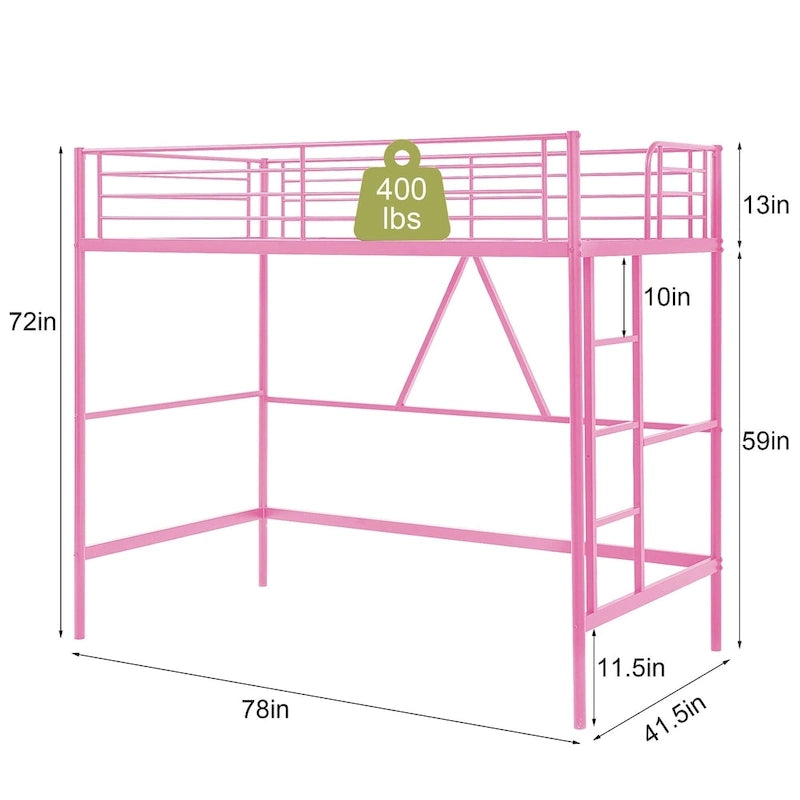 Metalen hoogslaperframe voor een eenpersoonsbed, extra stevig, met volledige valbeveiliging en verwijderbare trap voor kinderen en volwassenen