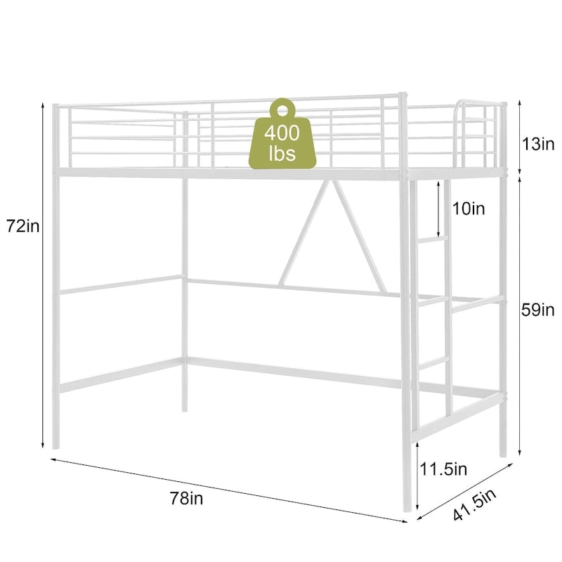 Metalen hoogslaperframe voor een eenpersoonsbed, extra stevig, met volledige valbeveiliging en verwijderbare trap voor kinderen en volwassenen