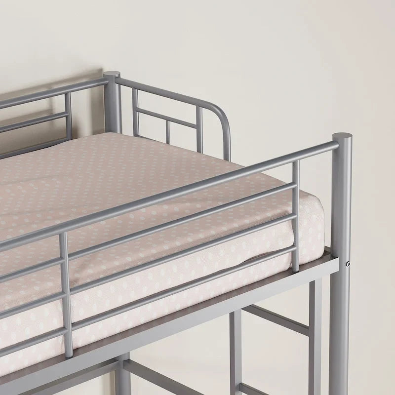 Metalen hoogslaperframe voor een eenpersoonsbed, extra stevig, met volledige valbeveiliging en verwijderbare trap voor kinderen en volwassenen