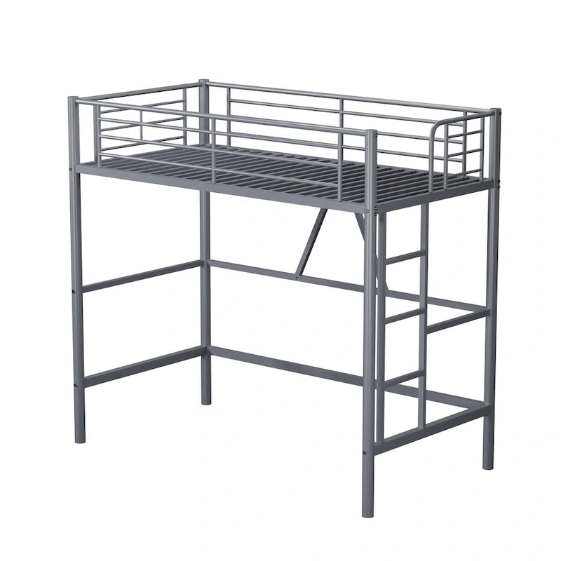 Metalen hoogslaperframe voor een eenpersoonsbed, extra stevig, met volledige valbeveiliging en verwijderbare trap voor kinderen en volwassenen
