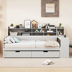 Wooden Full Size Daybed with Storage Shelves