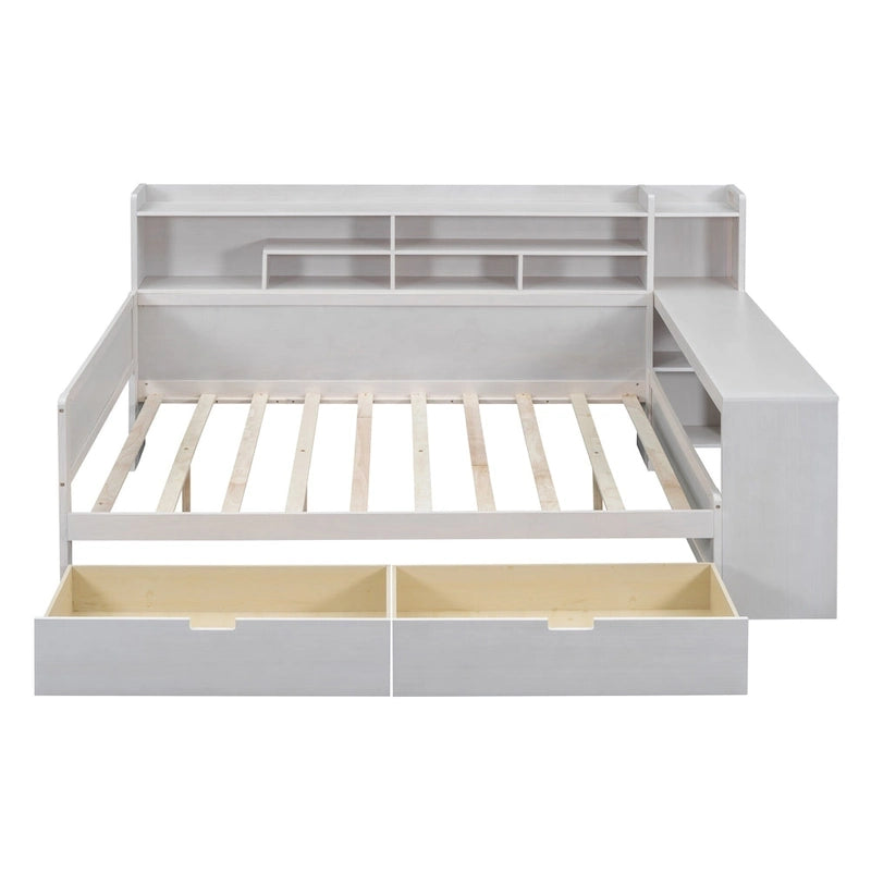 Wooden Full Size Daybed with Storage Shelves
