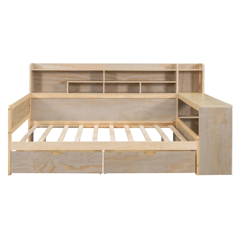 Wooden Full Size Daybed with Storage Shelves