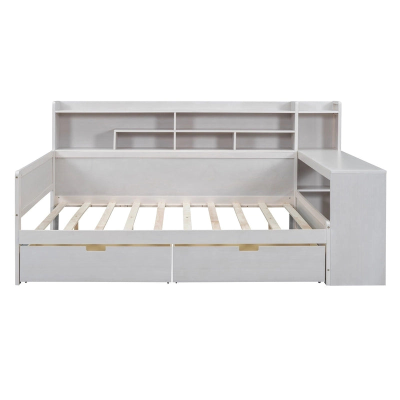 Wooden Full Size Daybed with Storage Shelves