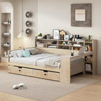 Wooden Full Size Daybed with Storage Shelves