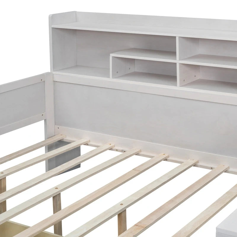Wooden Full Size Daybed with Storage Shelves