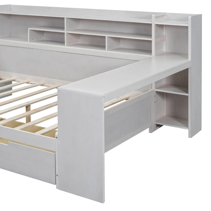 Wooden Full Size Daybed with Storage Shelves
