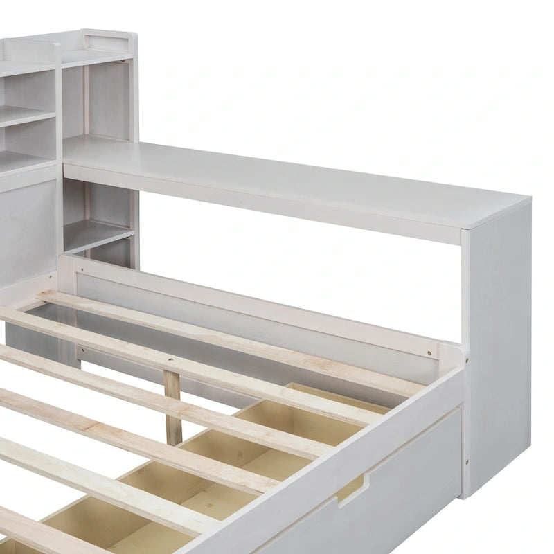 Wooden Full Size Daybed with Storage Shelves
