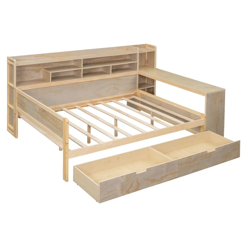Wooden Full Size Daybed with Storage Shelves