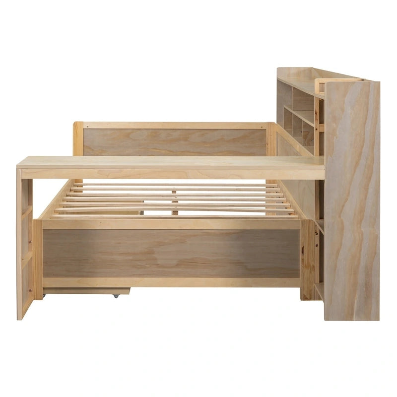 Wooden Full Size Daybed with Storage Shelves