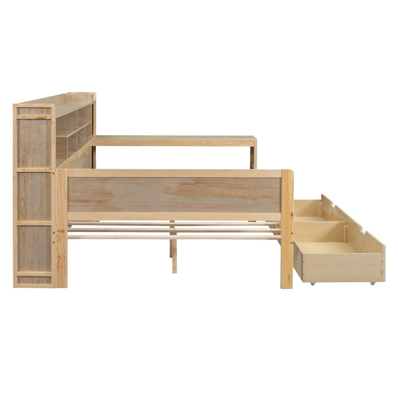 Wooden Full Size Daybed with Storage Shelves