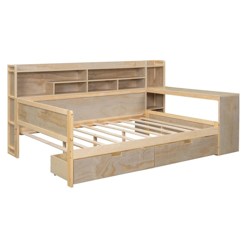 Wooden Full Size Daybed with Storage Shelves