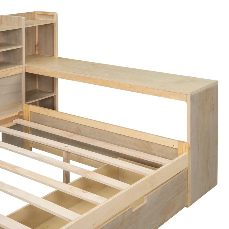 Wooden Full Size Daybed with Storage Shelves