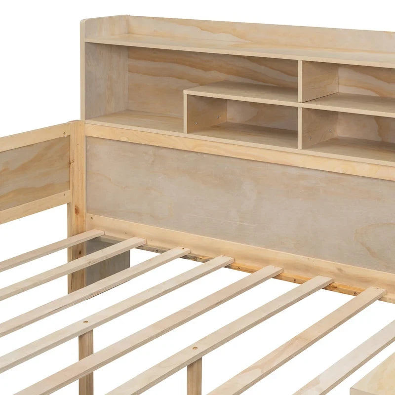 Wooden Full Size Daybed with Storage Shelves