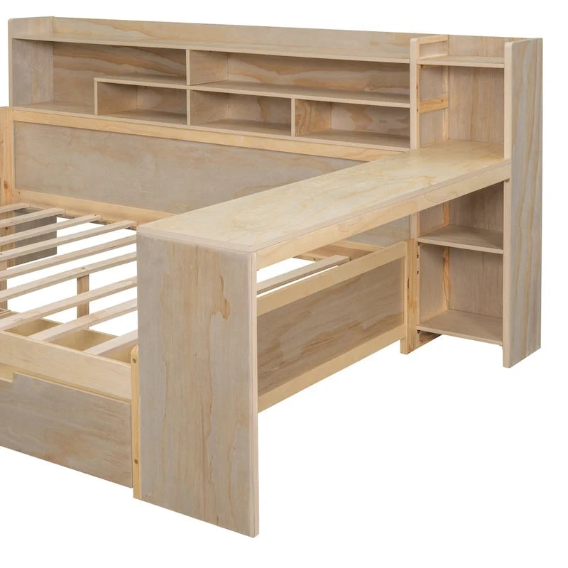 Wooden Full Size Daybed with Storage Shelves