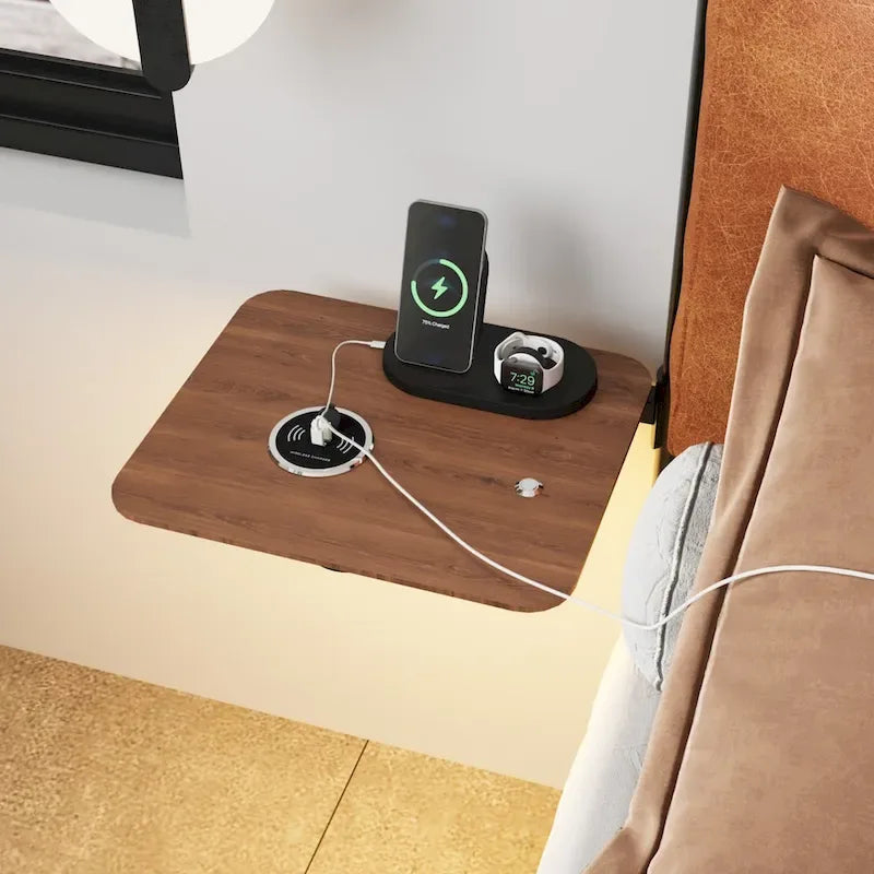 Metal Bed Frame with Upholstered Headboard, Wireless Charging and USB A & USB C & LED Light