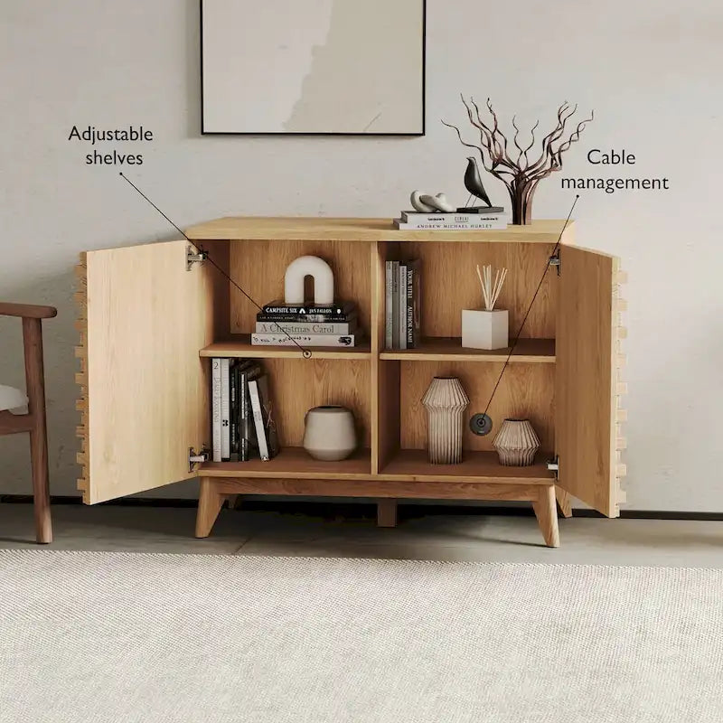 Oak Effect 2-Door Accent Cabinet with Modern Storage