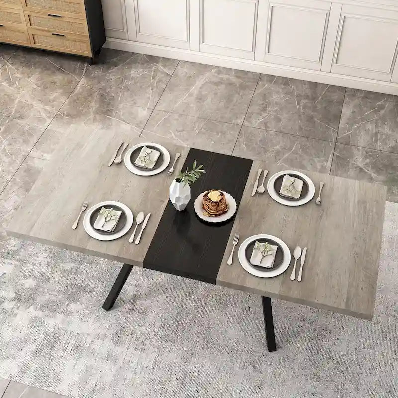 Tavolo da pranzo rettangolare allungabile retrò con base incrociata in ferro