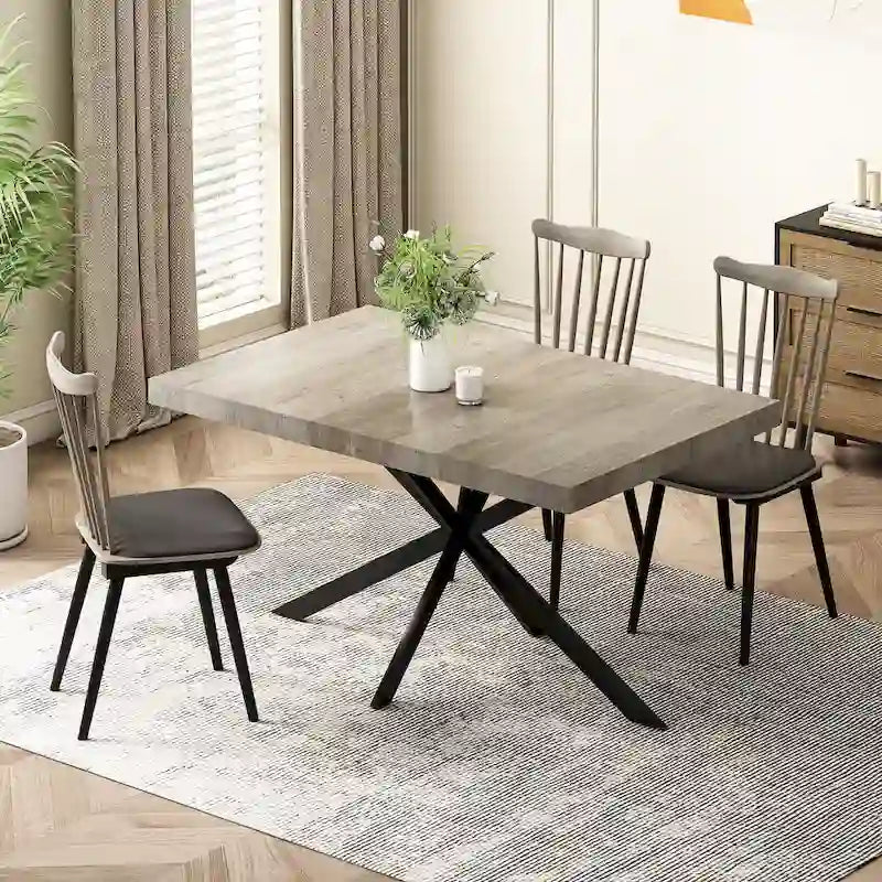 Tavolo da pranzo rettangolare allungabile retrò con base incrociata in ferro