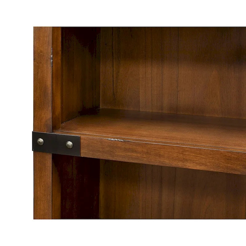 Industrial Auburn Open Bookcase with Iron Casters and Corner Brackets