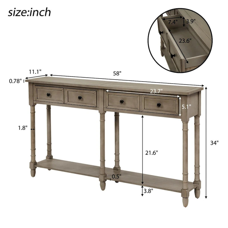 Console Table Sofa Table Easy Assembly with Two Storage Drawers and Bottom Shelf for Living Room, Entryway