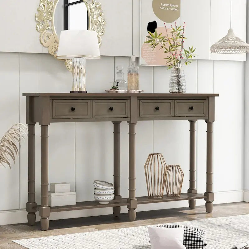 Console Table Sofa Table Easy Assembly with Two Storage Drawers and Bottom Shelf for Living Room, Entryway