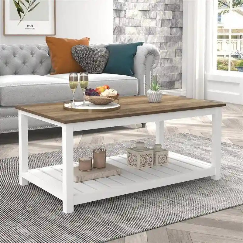 Farmhouse Coffee Table with Storage Shelf