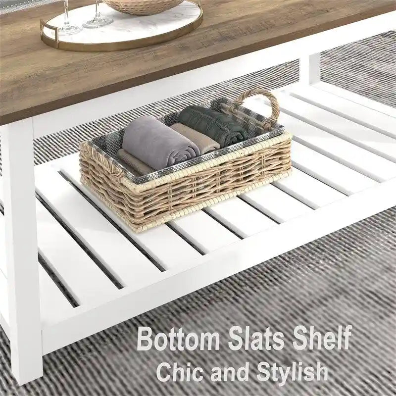 Farmhouse Coffee Table with Storage Shelf
