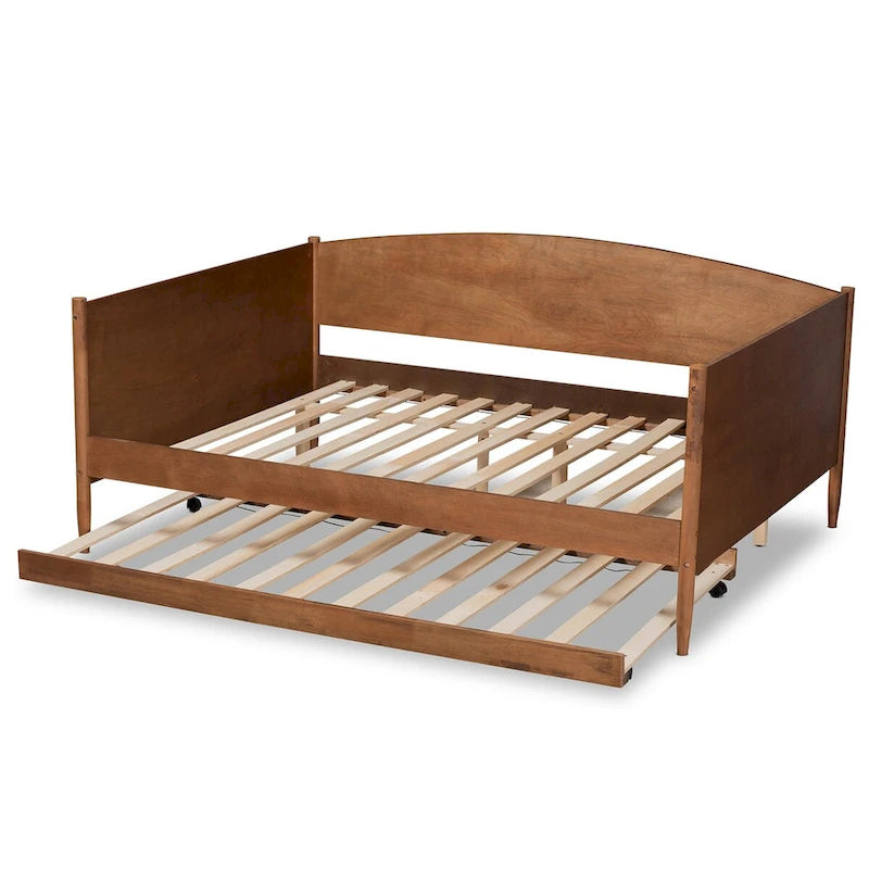 Modern Ash Walnut Finished Wood Full Size Daybed with Trundle