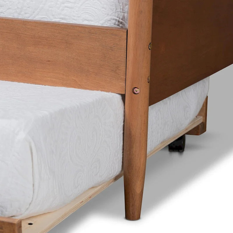 Modern Ash Walnut Finished Wood Full Size Daybed with Trundle