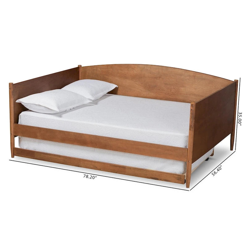 Modern Ash Walnut Finished Wood Full Size Daybed with Trundle
