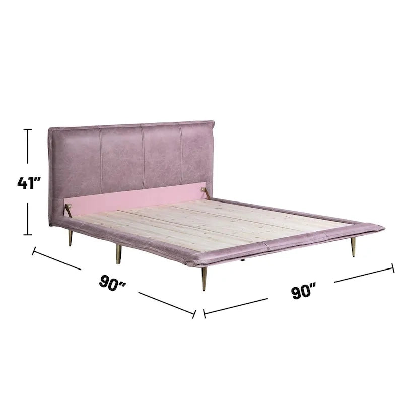 Eastern-King-Bett aus Vollnarbenleder mit Metallbeinen in pinkfarbener Ausführung