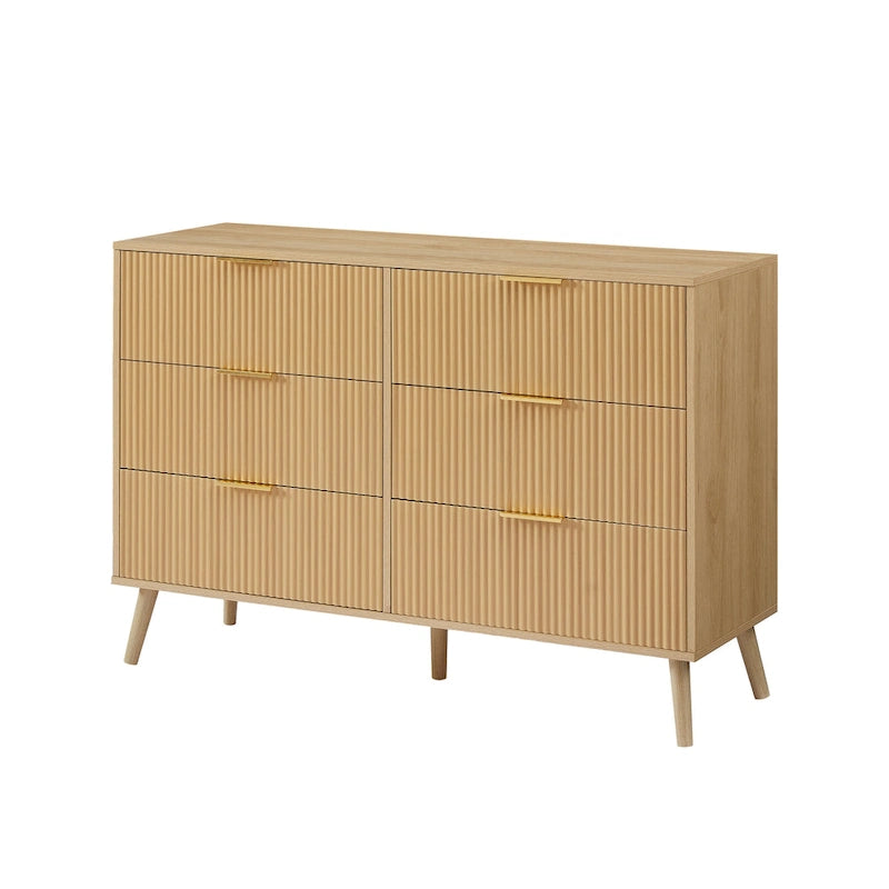 Schlafzimmerkommode, 6 Schubladen mit Wellenfront, Holzkommode für Kinderzimmer und Wohnzimmer